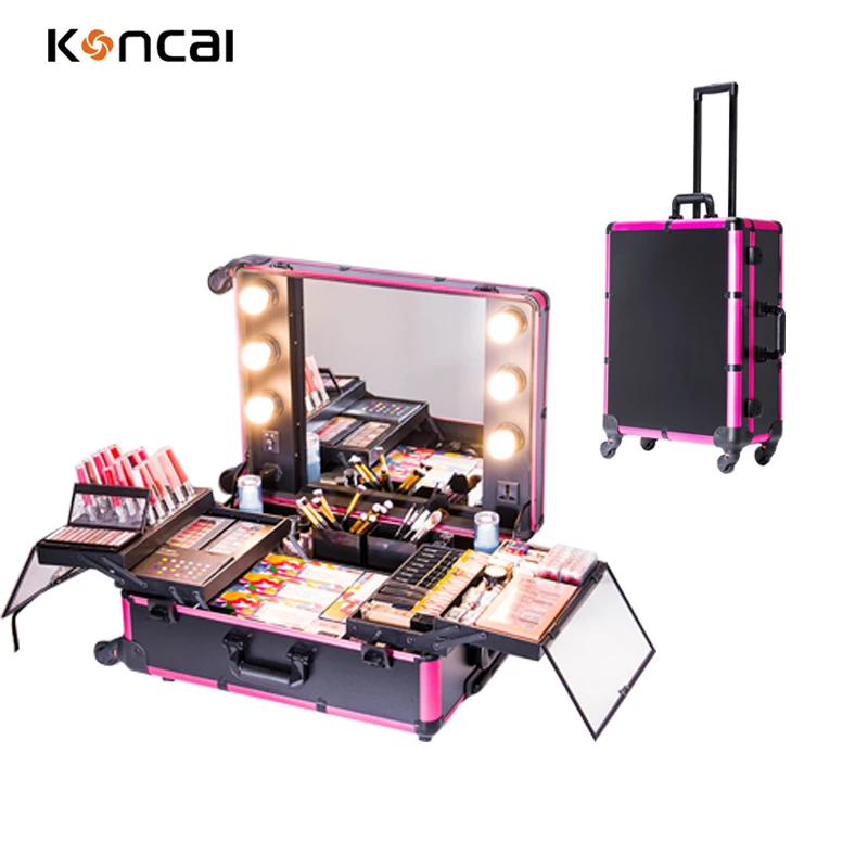 KONCAI Wholesale news travel cosmetic bag with handle bulk cosmetics case cheap Aluminum makeup case KC-210