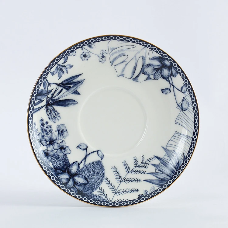 Hotel Restaurant Fine Bone China Printed Tea Cup And Saucer Set Coffee Cup With Saucer