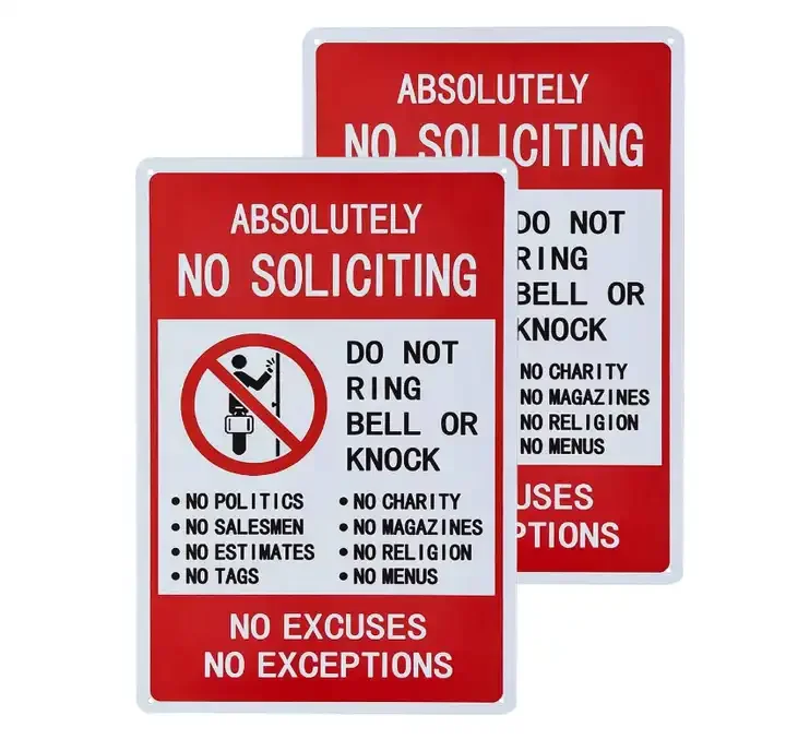 Reflective Outdoor 10*7 Inch No Soliciting Allowed No Exceptions Trespassing Warning Aluminum Metal Yard Signs For House