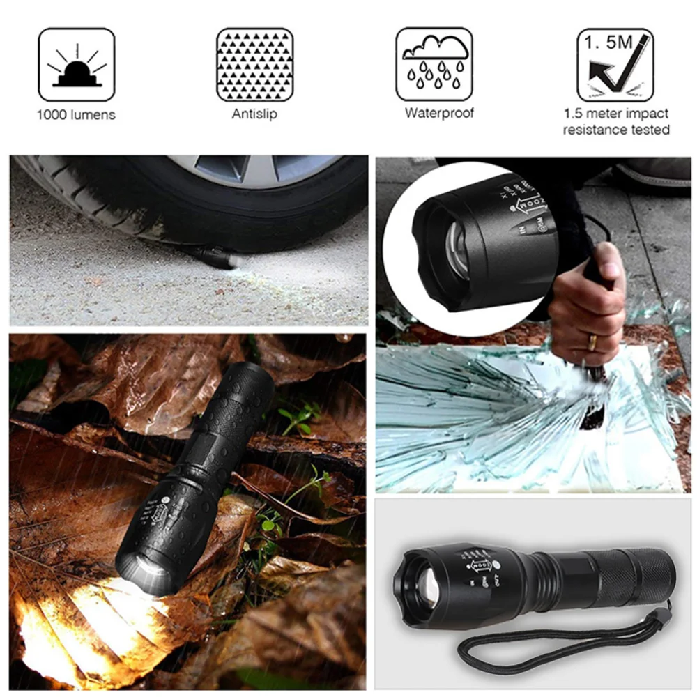 Aluminum Alloy Torch Light Outdoor Camping 1200 LM XML T6 Zoomable Self Defensive Led Tactical Flashlight