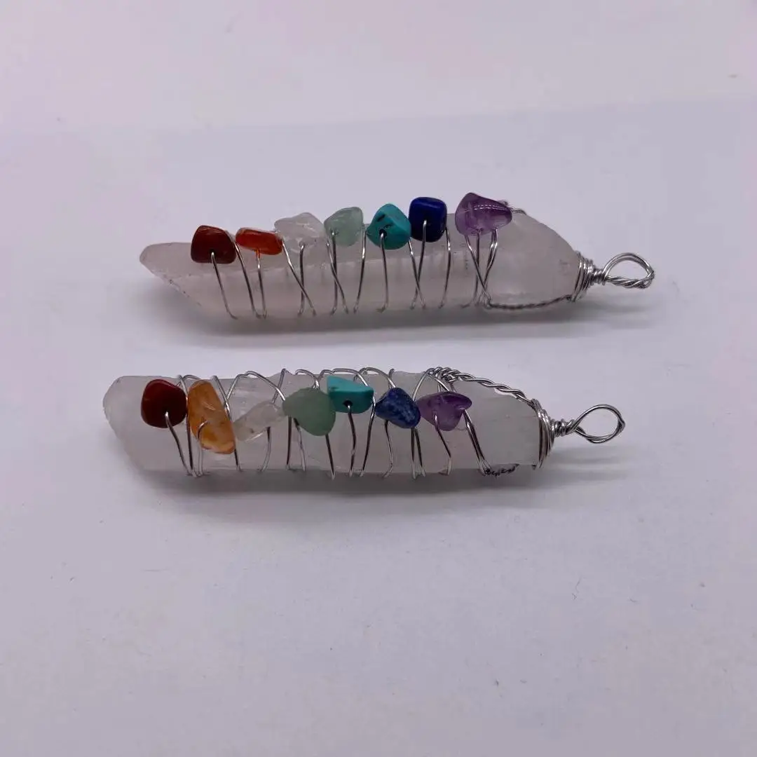 Reiki Healing Jewelry Natural Stone Pendant Wire Wrap Hexagonal Amethysts Quartz Crystal Necklace Pendulum 7 Chakra Stone