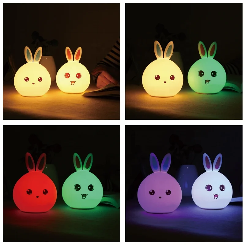 
Mood lamp with Touch Sensor Rabbit Night Light 7 color Battery Silicone Night Light for Baby 