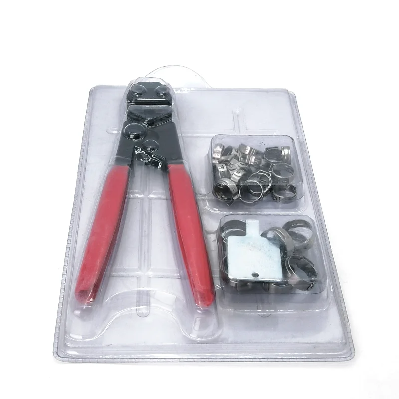 Hot Selling SS304 Pipe Fittings 1-ear Stepless Clips with Plier Set Stainless Steel Pipes Single Ear Thin Hose Clamp