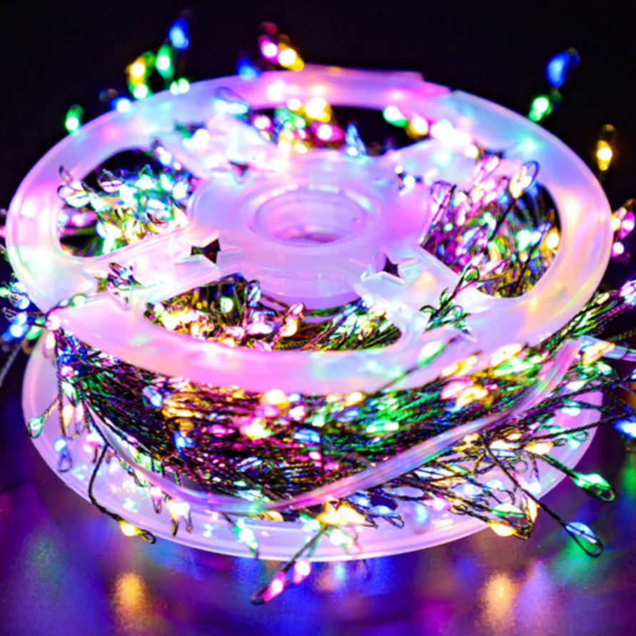 Green wire Garland Led Fairy Light Christmas Tree Firecracker Compact String 1000 1500 2000 3000 Led Cluster Fairy Light