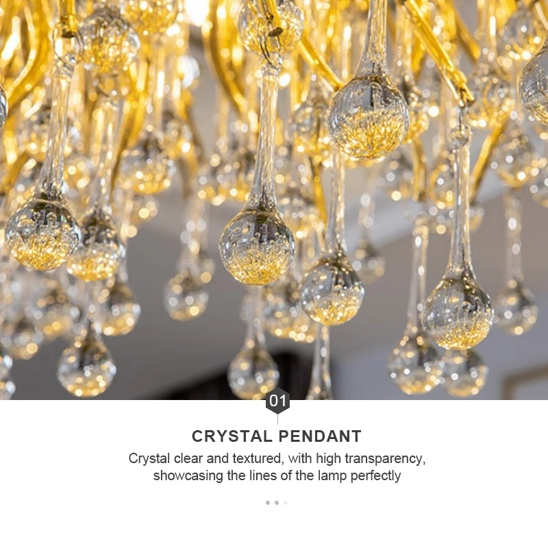 Modern branch-shaped water drop ceiling led chandelier Villa restaurant hotel luxury large crystal chandelier