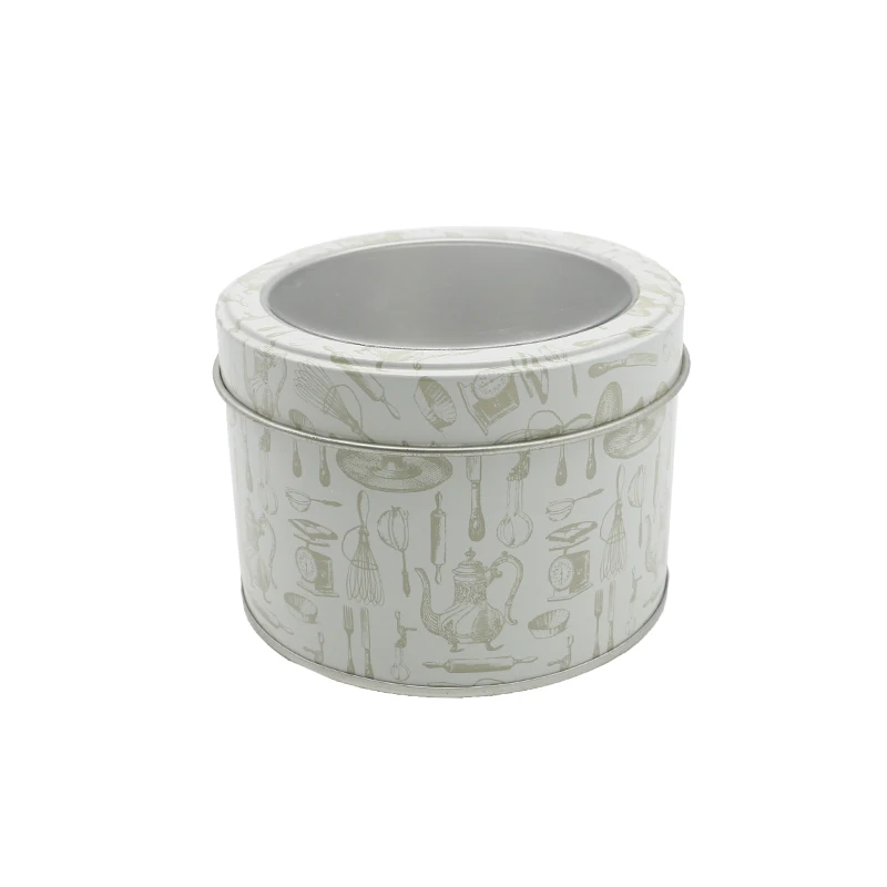 Portable Tinplate Round Tins Cans Custom Printed Luxury Mini Small Suger Coffee Tea Can Canister Tin Box Transparent Cover
