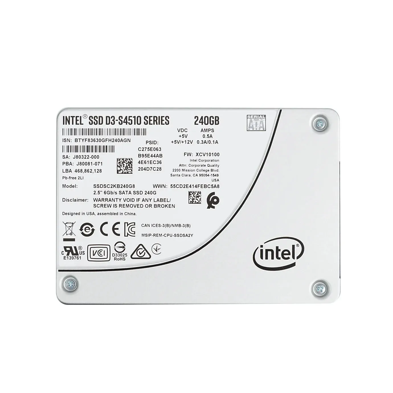 Original server hard drive ssd InteI s4510 240gb 480gb 960gb 1.92t 3.84t Solid State Drive 2.5 Inch SFF EMC HPE Thinksystem ssd