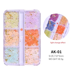 2022 New Magic Light Changing Small Flowers Resin Nail Art Decoration Box Mixed 3D Camellia Flower Bow Heart Nail jewelry