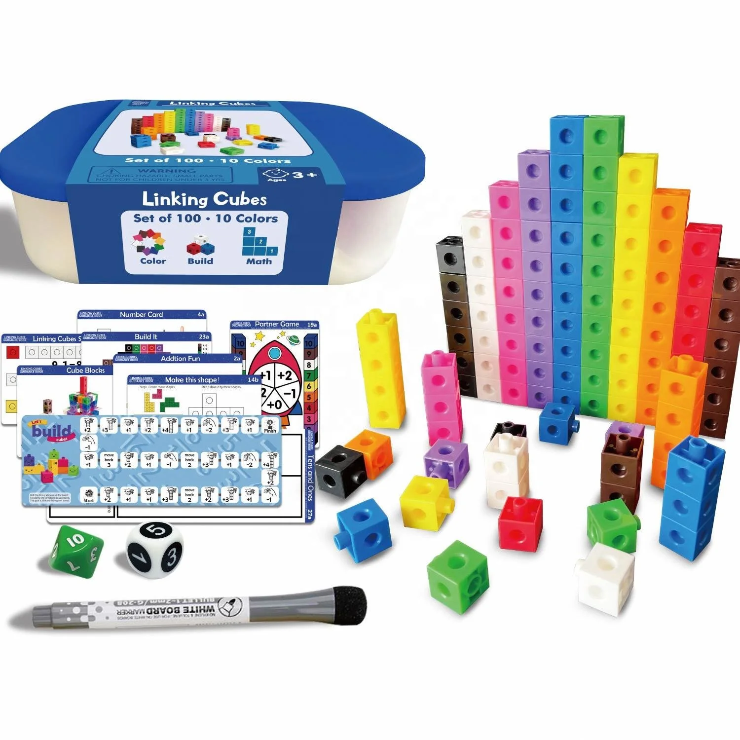 Rainbow Linking Math Cubes Number Blocks Counting Toys Snap Linking Cube Math Counters With Activity Cards Set For Kids Learning