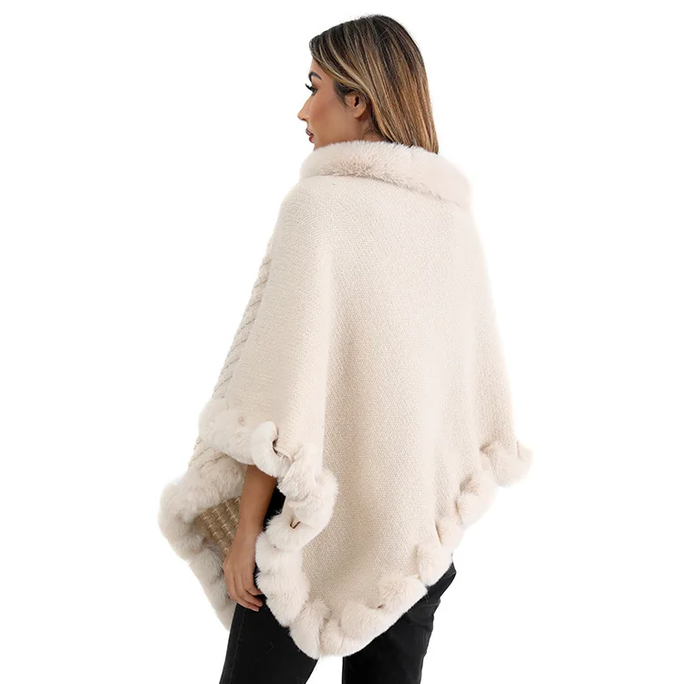 Stylish Cashmere Fur Capes Gorgeous Chunky Winter Greatcoat Oversize Warm Wrap Blanket Cape For Women Supplier Wholesale