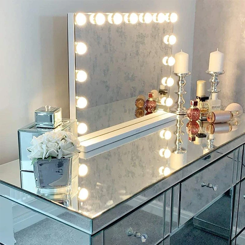 Производители макияжа, настольное светодиодное зеркало для ванной комнаты с светодиодной подсветкой