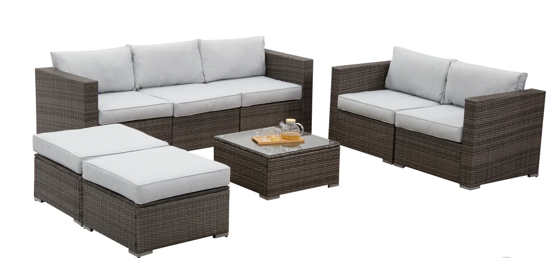 
Outdoor Grey Color Rattan Wicker Garden Sectional Sofa Set Furniture 