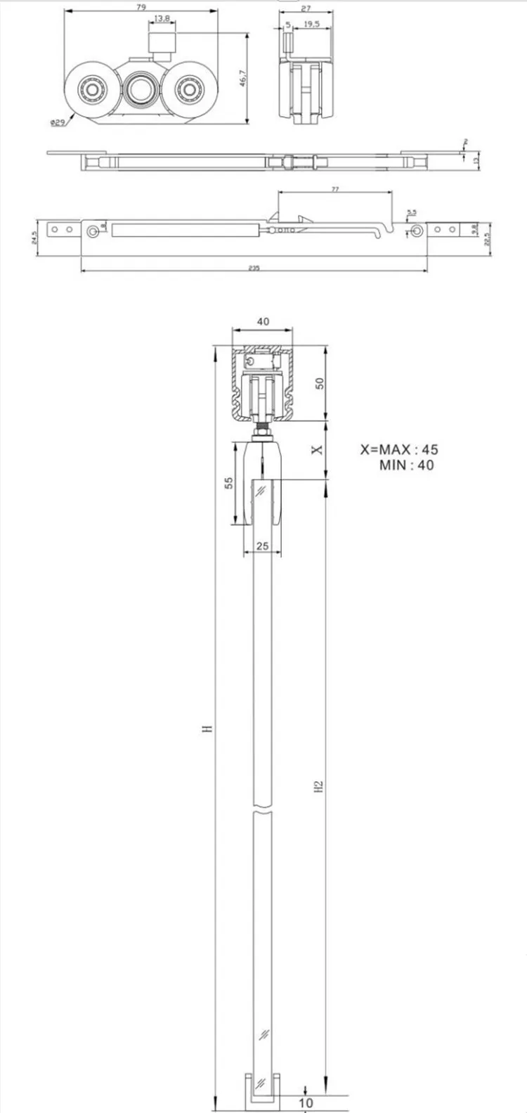 soft closing damper wooden glass sliding door roller