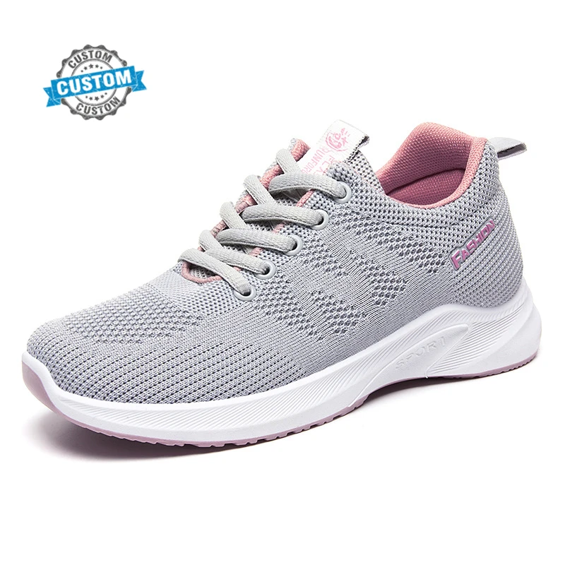 Custom OEM    Lightweight Casual Sneakers Flat Fashion Trend Breathable Soft Sole Ladies Sports Running Shoes