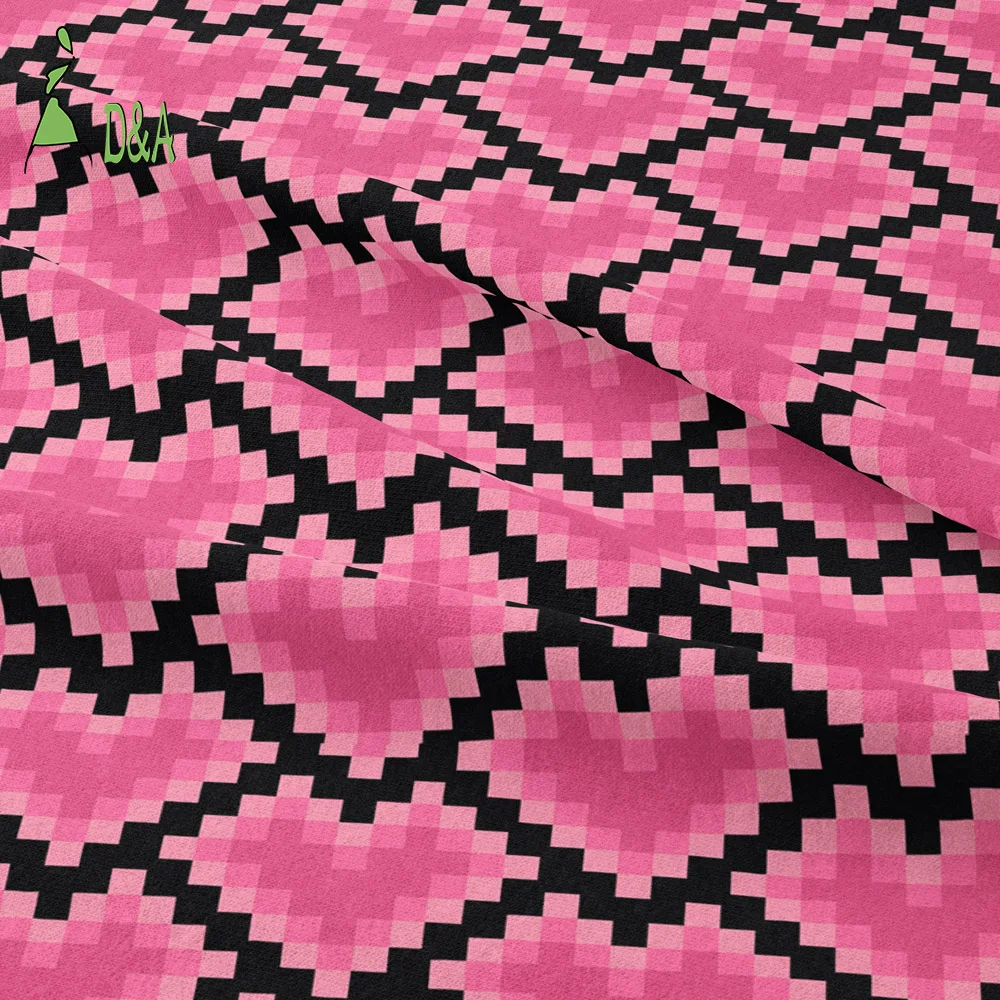 Wholesale Geometric Pixel Love Pattern Printed Fabric 100% Polyester Satin Fabric For Garment
