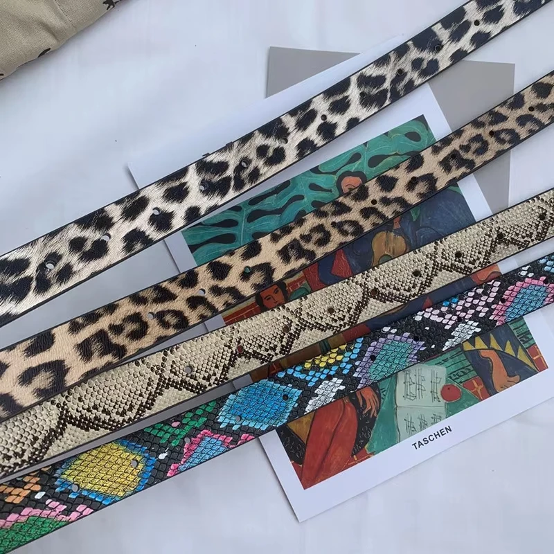 Hot Sale New Fashion Customized Pu Leather Leopard Snake Print Slim Belt for Women
