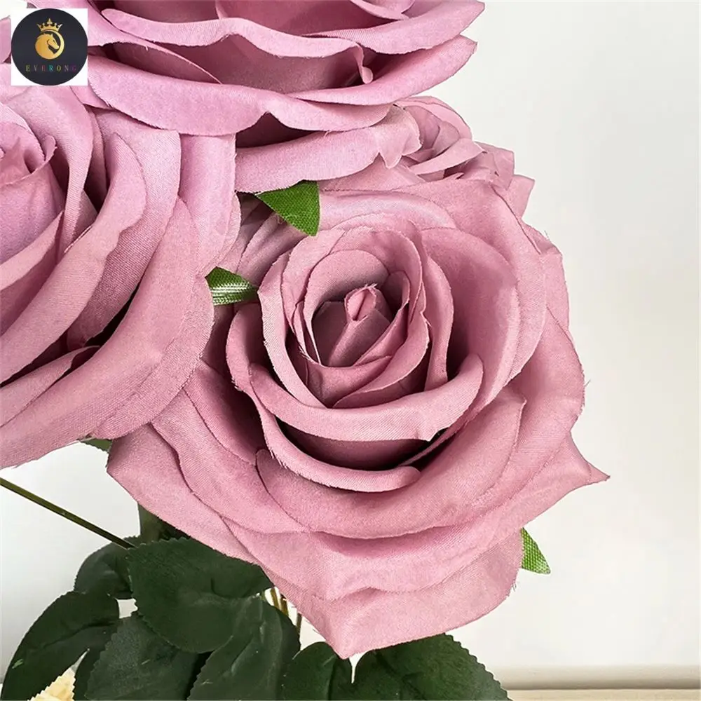 EV Wholesale 9 Head Romantic Colorful Autumn Roses Bunch of Artificial Flowers Real Touch for Wedding Decor