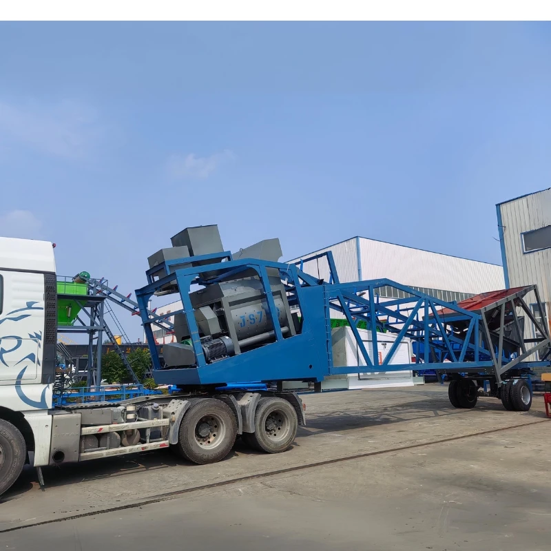 Mobile concrete mixing plant twin shaft/planetary mixer 3.8m discharge height 2/4 storage silos high efficiency fully automatic