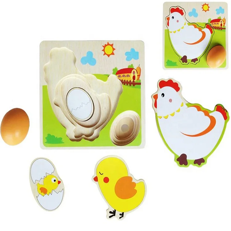 Wholesale Creative Mulit Layer Chicken Growing Up Puzzles High Quality Cartoon Children Wooden Puzzle Early Emulational Egg Toys