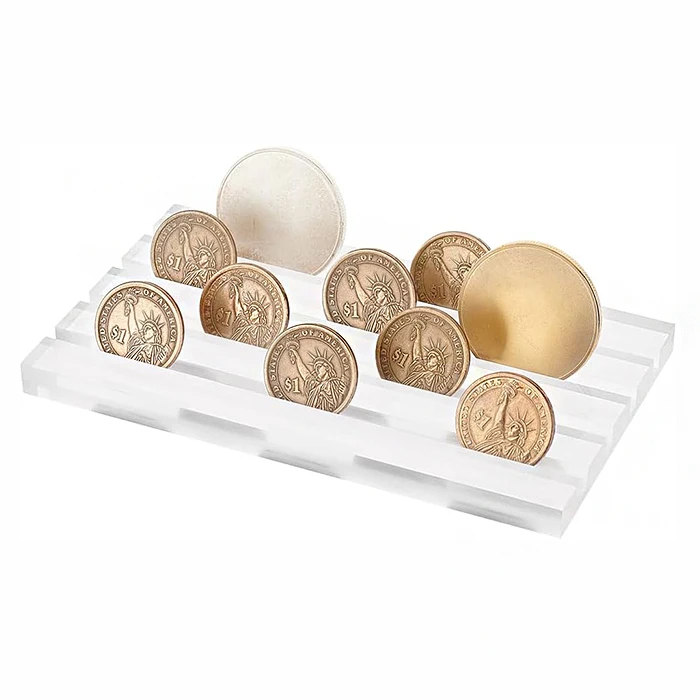 Clear Acrylic Challenge Coin Display Holder 0.2 Inch Groove Acrylic Coin Collection Display Block Stand