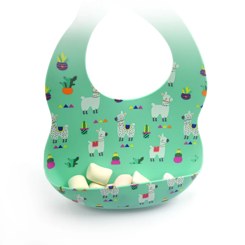 Silicone Baby Bibs with Food Catcher Hot Sales Easily Clean Soft Waterproof OEM Protect Baby Clothes Support Button 110g