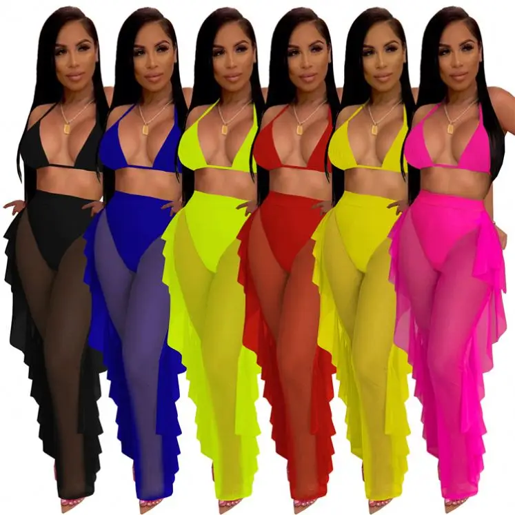 Latest Design Mesh Transparent Insiemi delle donne Two Piece Short Set Women Clothing Sets 2021 2 Piece Set