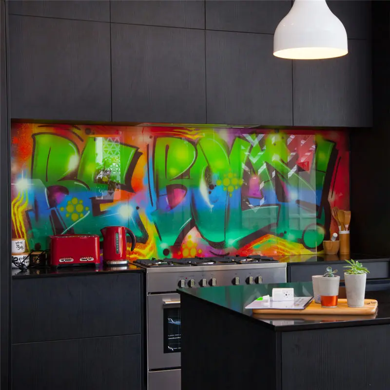 Customized Size,Colors And Patterns HD Splashback Glass Art Painting Decorative Glass