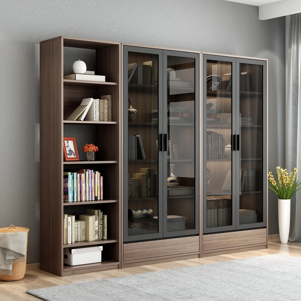 Modern Minimalist Flush Book Shelf With Glass Doors Economic Free Combination Storage Shelves Cabinet
