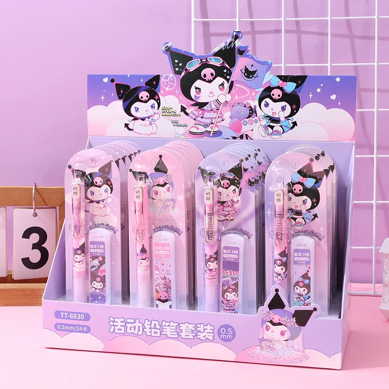 Kawaii Snario 24pcs/Box Propelling Pencil Lead Set Cute Kuromi Melody Cinnamoroll Pencil Set School Students Stationery Gift