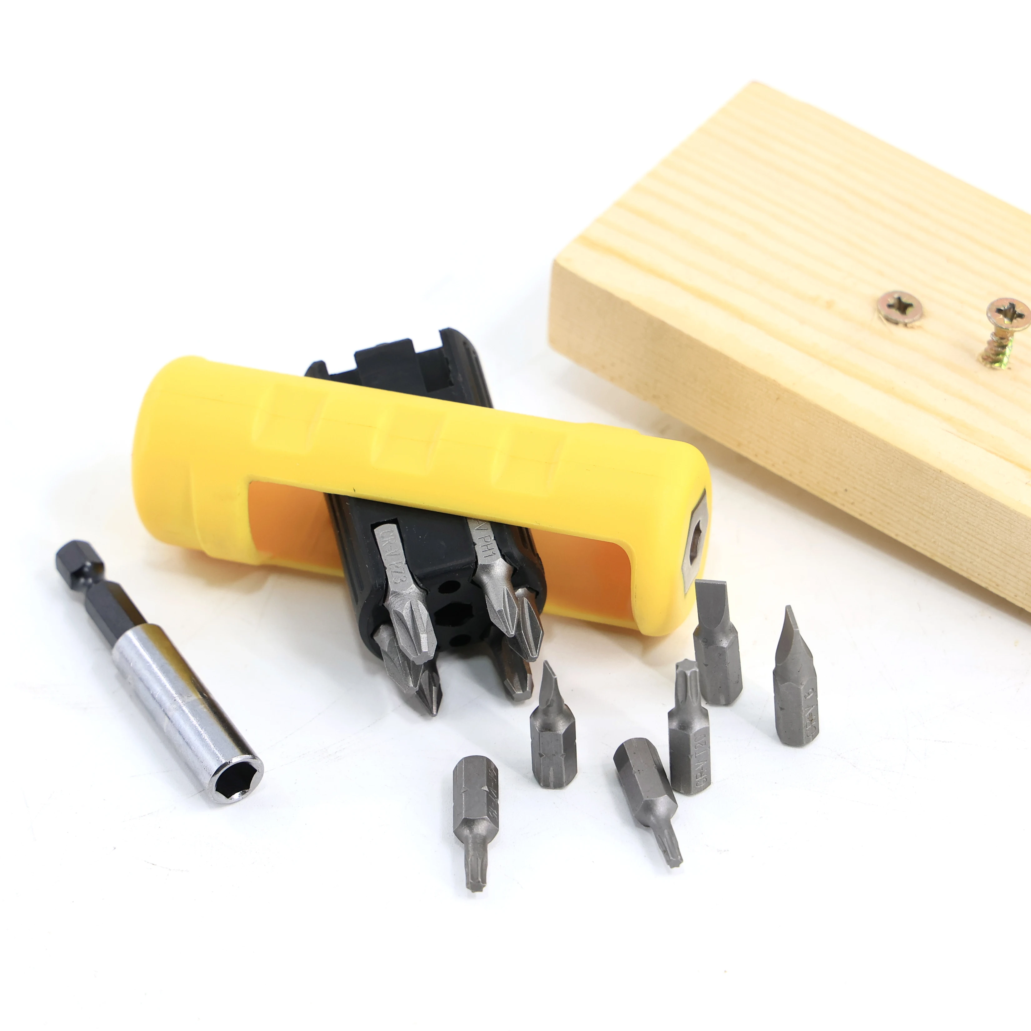 Portable 12 in 1 bits set CRV screw driver 25mm T10 T15 T20 bits kit yellow screwdriver set