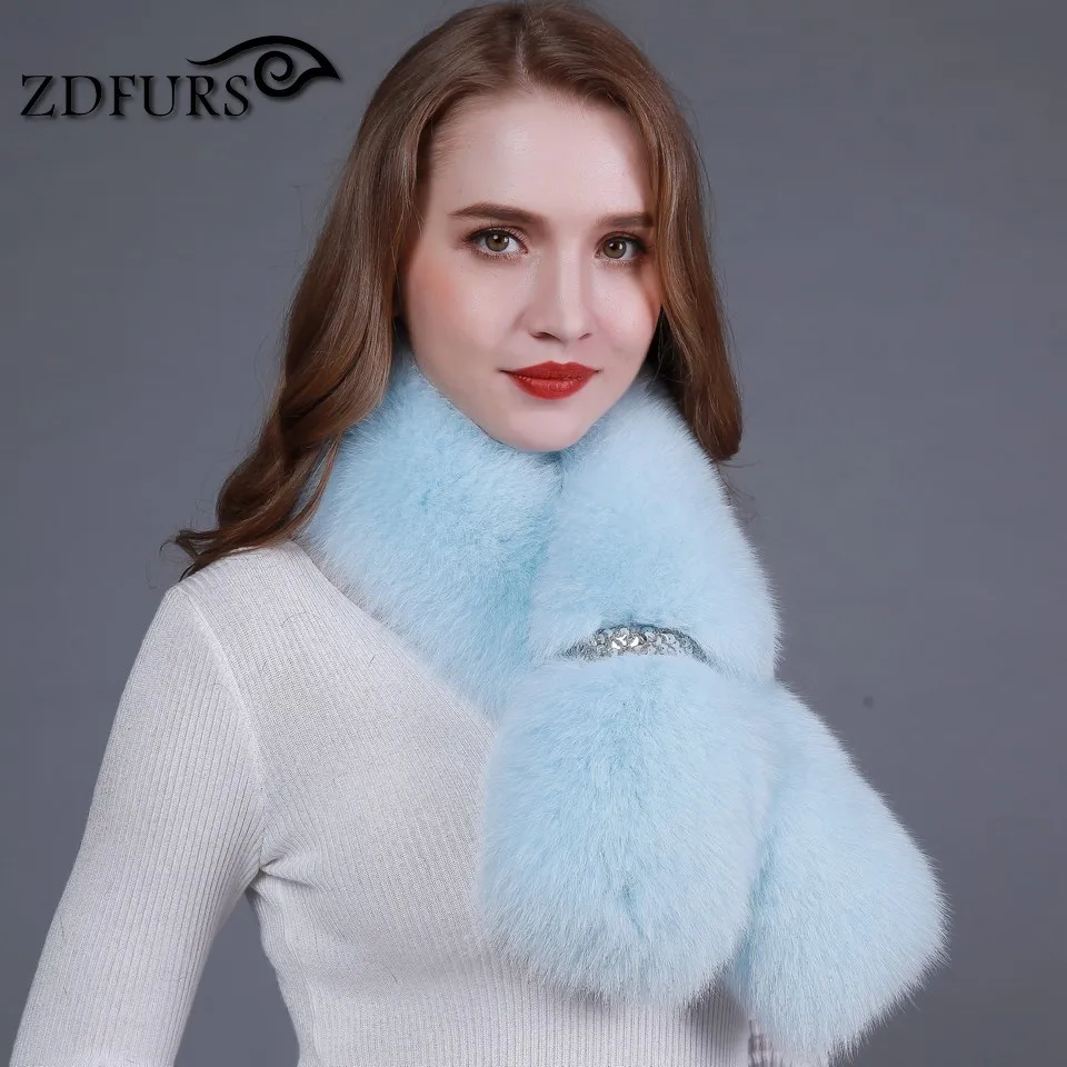 ZDFURS *new real fox fur collar  long fur scarf female  fur coat decoration trimming winter