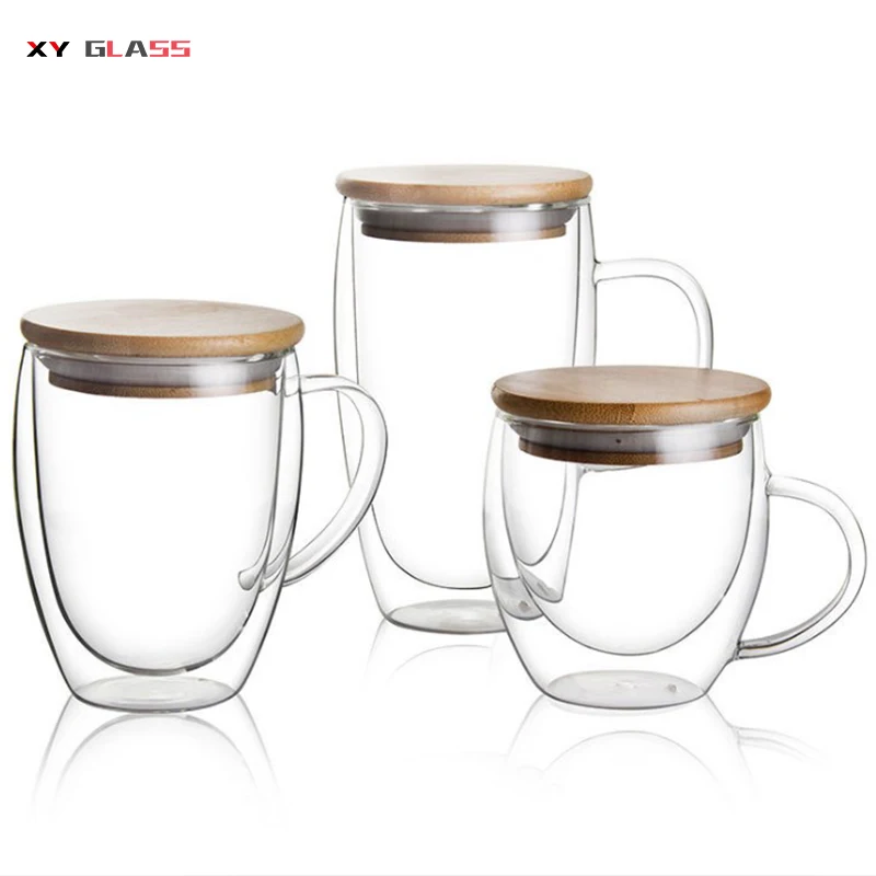 Special offer promotion gift double wall dust free lid drinking glass coffee mug