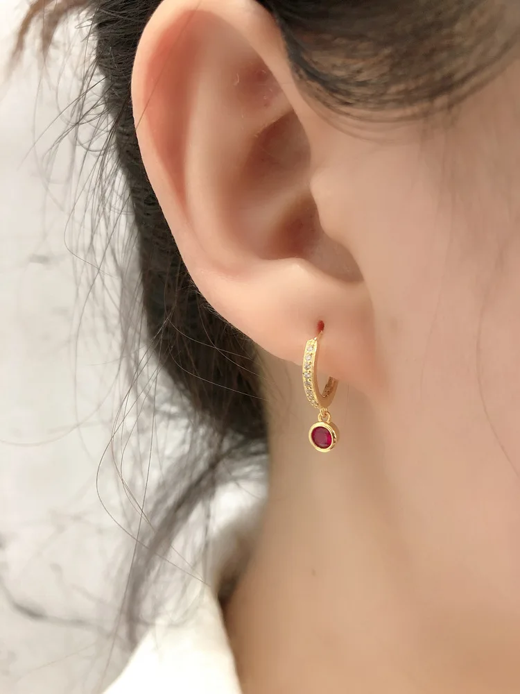 925 sterling silver paved cubic zirconia bezel setting luxury single diamond drop dangly huggie hinged hoop earring for girls