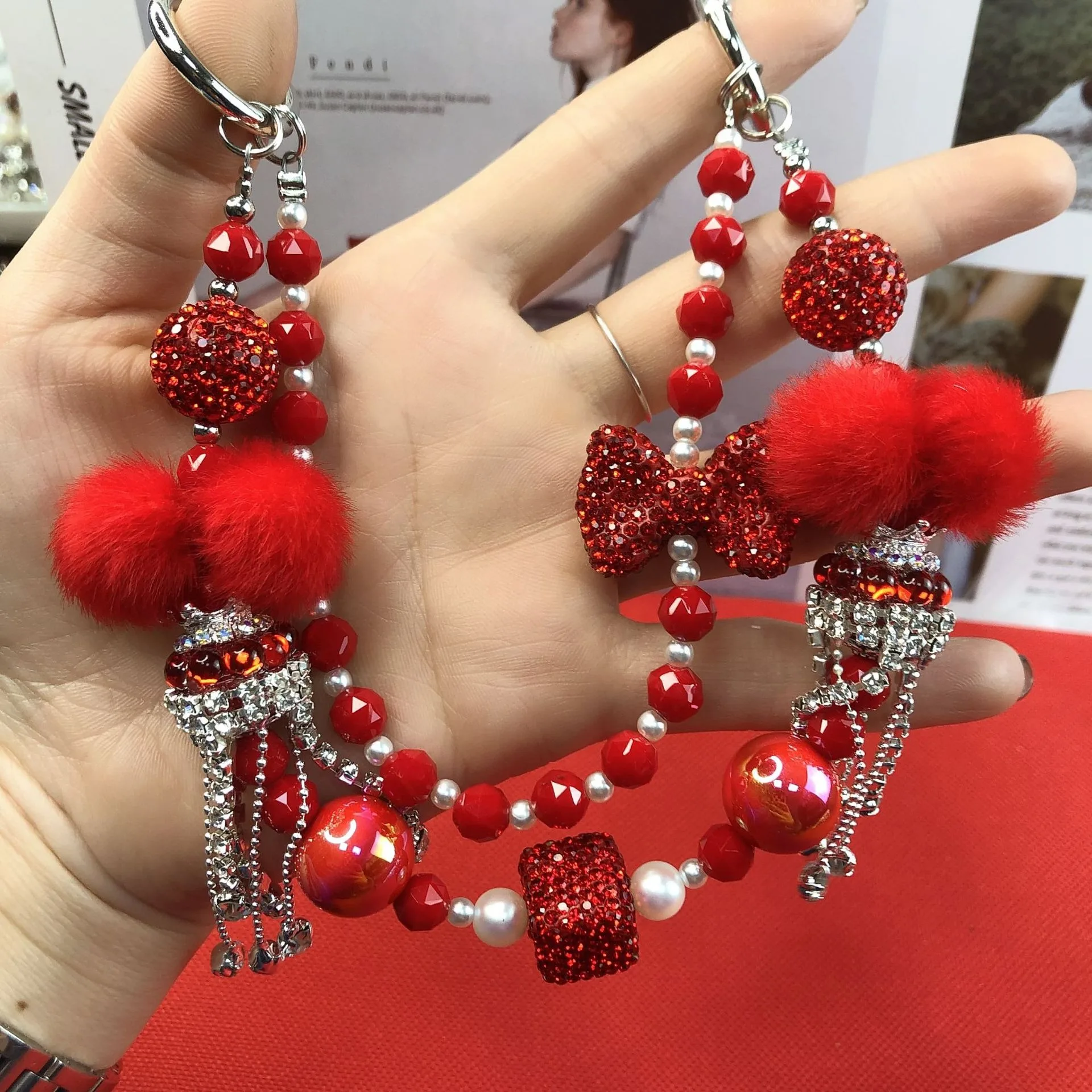 Luxury Square Beaded Strap Cell Phones DIY Hanging Mobile Lanyard Custom Fabric Crystal Chain Promotional Business Gifts