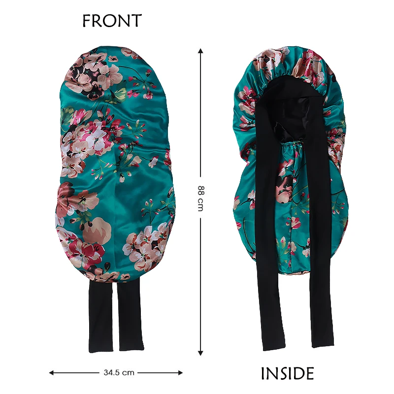 Floral Long Satin Bonnet for Sleeping - Double Layer Reversible Silk Bonnet for Long Hair Women Sleeping Cap With Tie Band