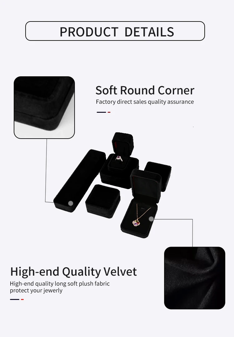 Wholesale Custom Logo Black Luxury Flannel Velvet Bangle Bracelet Gift Necklace Earring Ring Jewellery Jewelry Packaging Box For