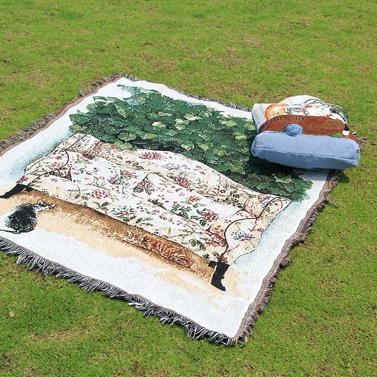 Small blanket, foreign trade shuttle tapestry, jacquard sofa blanket, idyllic windmill blanket picnic mat ZQ-017