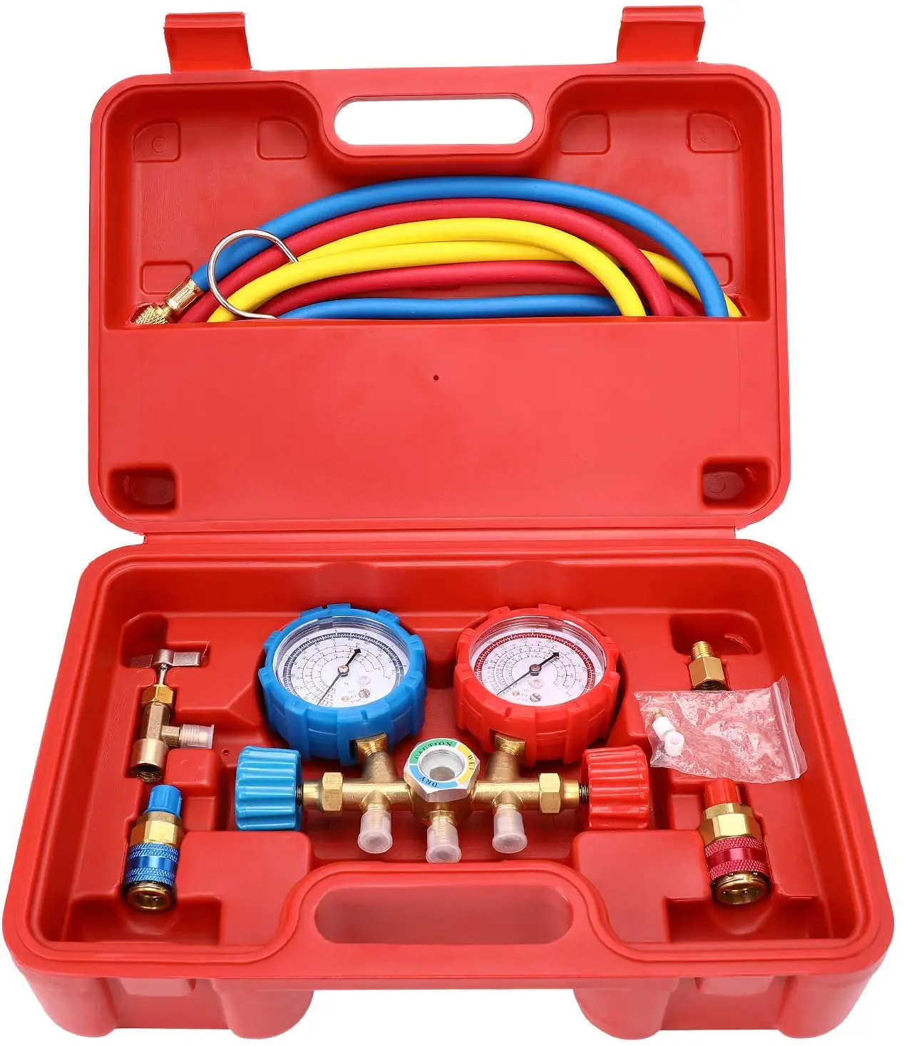 
Mofeez Pro AC A/C Diagnostic Manifold Freon Gauge Set For R134A R12 R22 Refrigerants, with Couplers | ACME Adapter | Instructio 