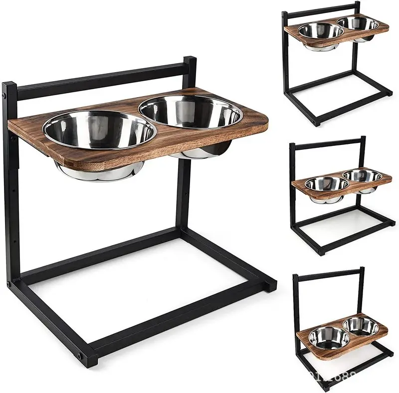Elevated Dog Bowl Adjustable Raised Non-slip Double Stainless Steel Dog Bowl With Stand
