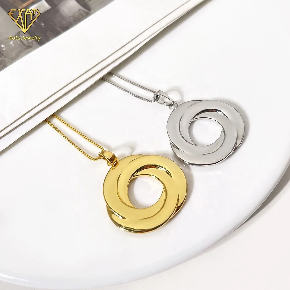 nickel free health jewelry can engraved logo double round overlapping pendant