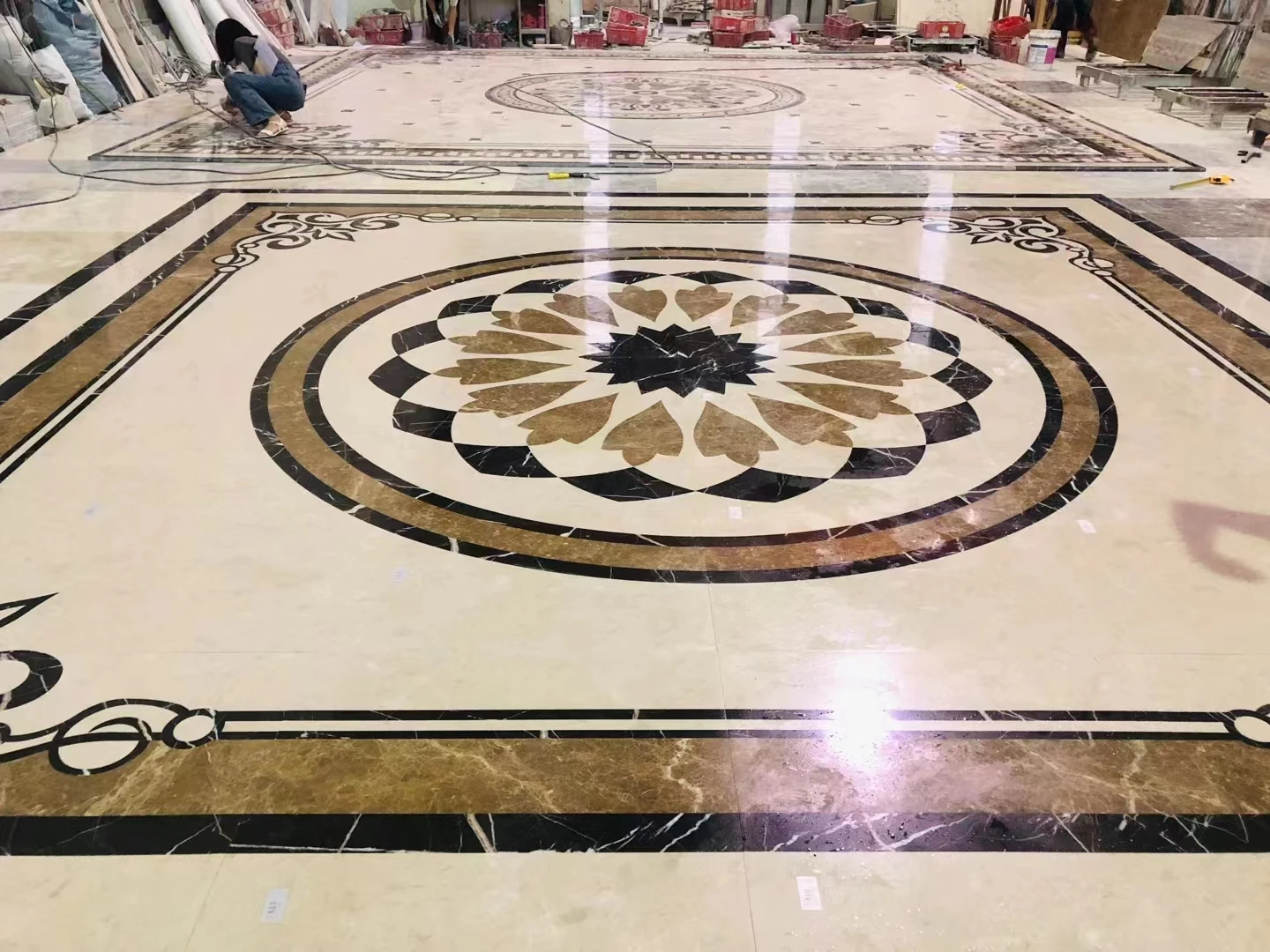 waterjet marble medallions flooring tiles for luxury lobby floor