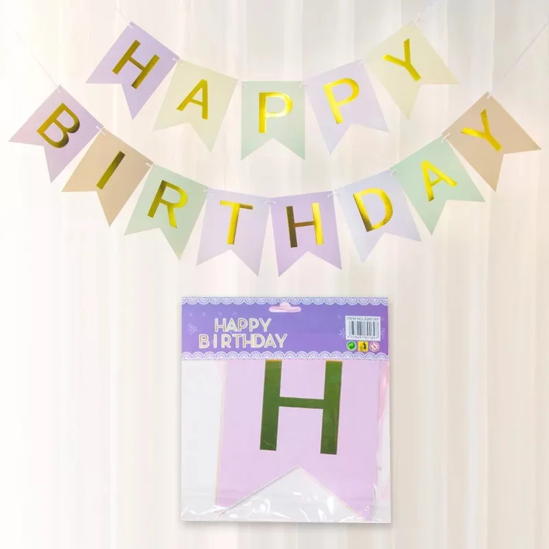 Happy Birthday Signs Birthday Banner Supplier Gold Printing Paper Birthday Banner