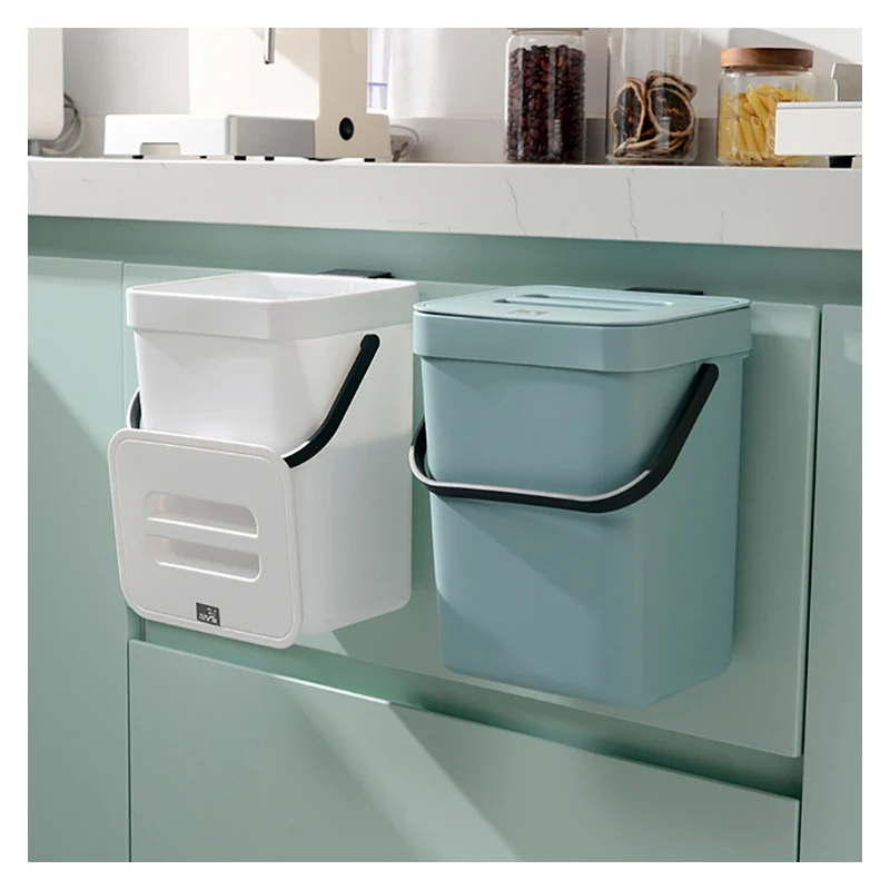 Custom LOGO Kitchen Punch-Free Wall-Mounted Trash Can Bathroom Dust Bin Creative Plastic Garbage Bin with Lid