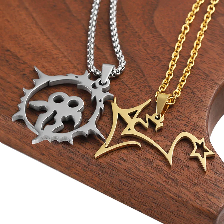 Custom silver metal logo Stainless steel cut pendant necklace Gift box Custom necklace jewelry for men and women