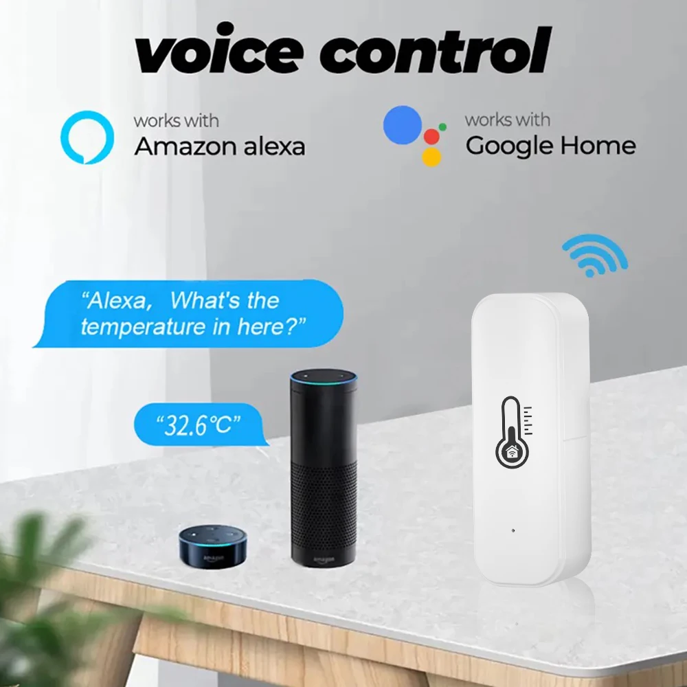 Tuya Smart Support Control de Voz Higrometro WIFI Sensor de Temperatura y Humedad