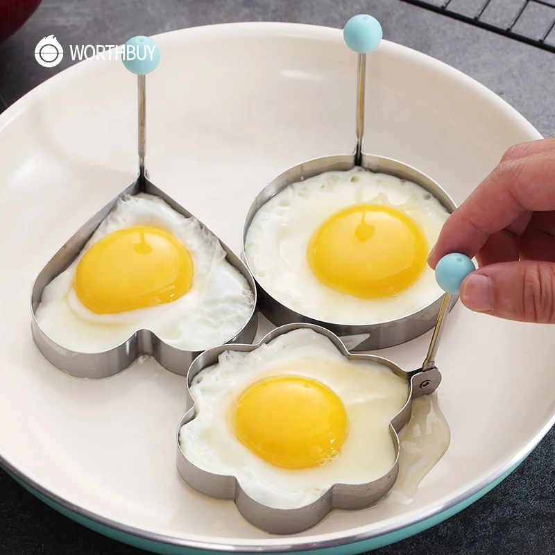 WORTHBUY 5 Pcs/Set Cute Stainless Steel Egg Pancake Forms Kitchen Egg Cooker Maker Tools Fired Egg Molds