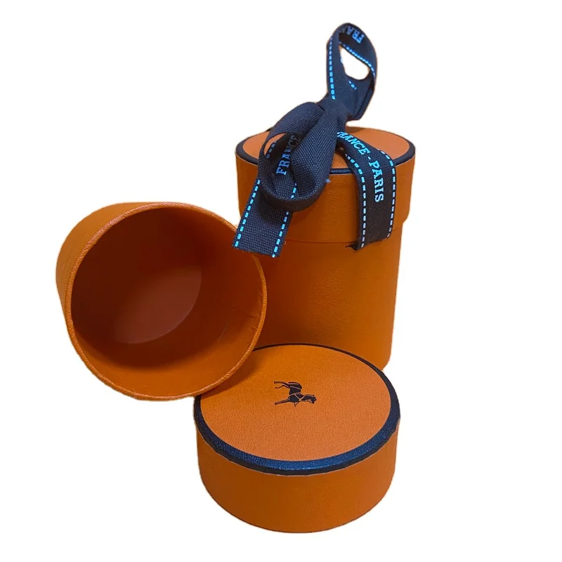 Noble Gray Shiny Cylinder Cardboard Skincare Perfume Package Paper Tube Scarf Gift Box with Ribbon