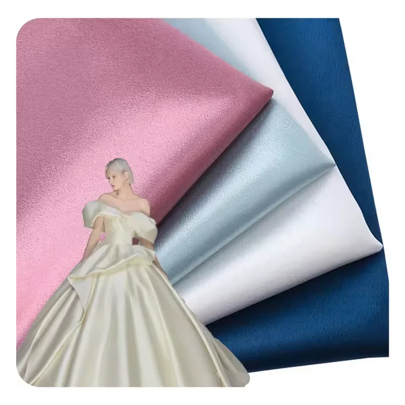 HIgh Quality personalized factory manufacturer bridal polyester glitter duchess  satin fabric for dress fabric