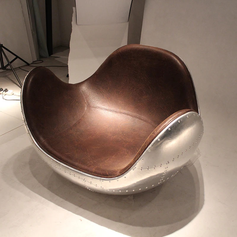 Modern Living Room Lazy Leather Rocking Chair Aviator Aluminum Leisure Reclining Armchair