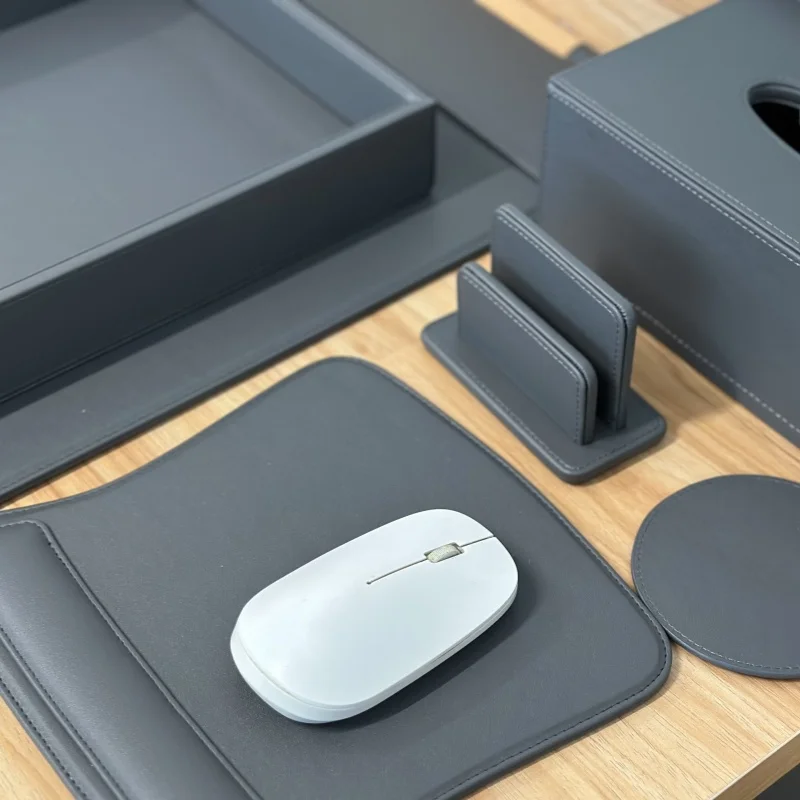 8 items Luxury pu leather paper pen executive desk organizer set for office desk